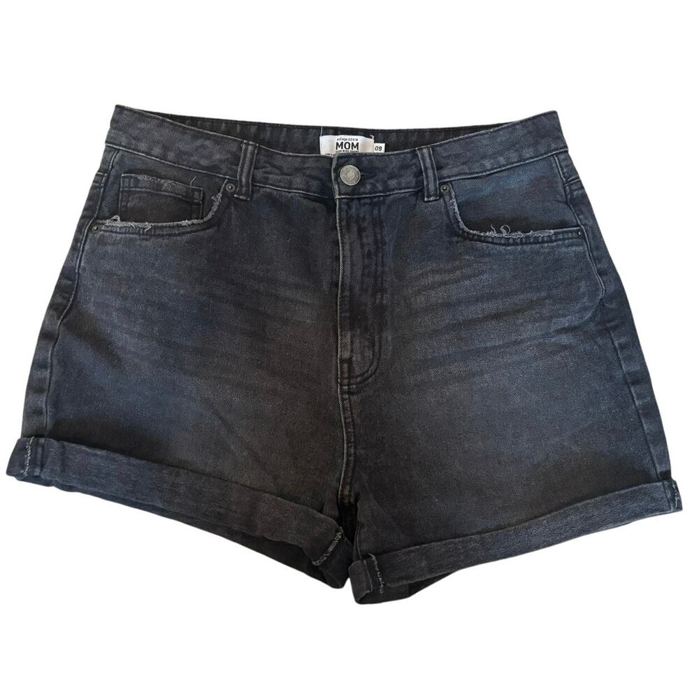 Refuge Black Denim Mom Shorts 🖤 High‑Waisted Rolled‑Hem Classic Denim 🤍 Size 9